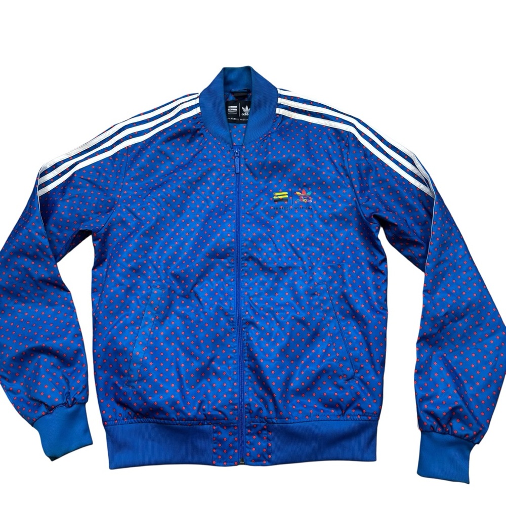 Men’s adidas x Pharrell Williams Blue and Red Polka Dot Track Jacket Size Medium